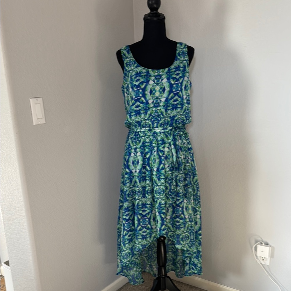 Blue Patterned Sleeveless Dress